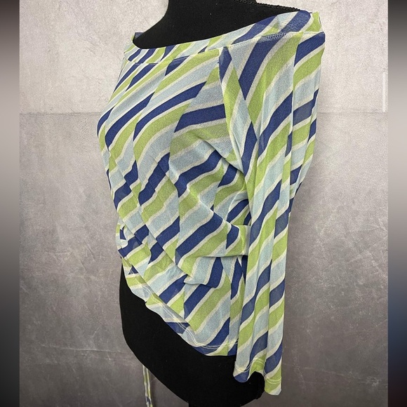 Vintage off the shoulder stripe Y2K mesh top with adjustable side size medium - Picture 4 of 5